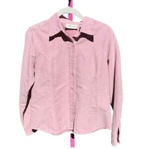 Lemon Grass Pink Faux Suede Button-Up Blouse / Light Shacket – Size S